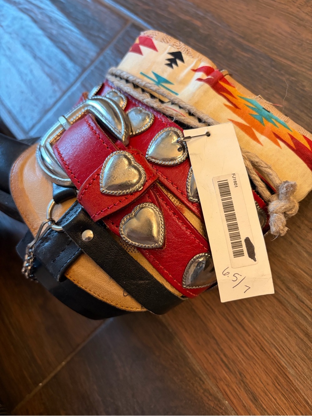 Western Ankle Boots with Colorful Aztec Cuff - Black & Red - Picture 3 of 5